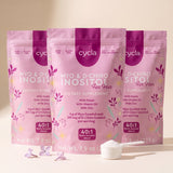 Three Cycla pouches with the exact-dose scoop, multi-month supply